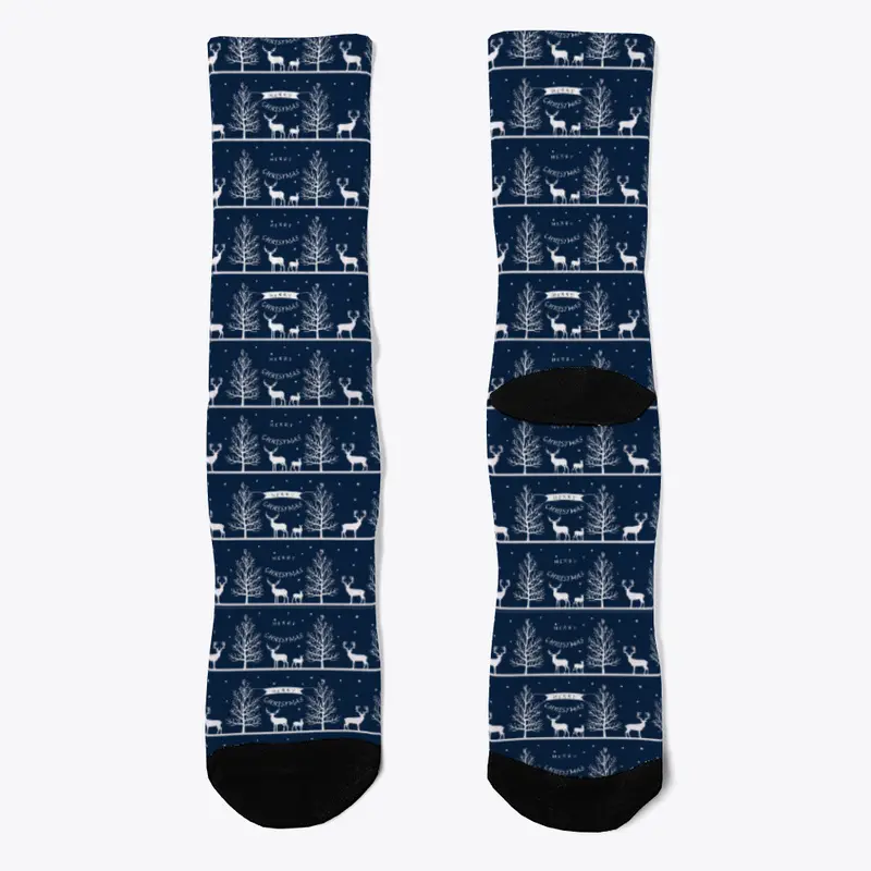 Blue Christmas Pattern Socks